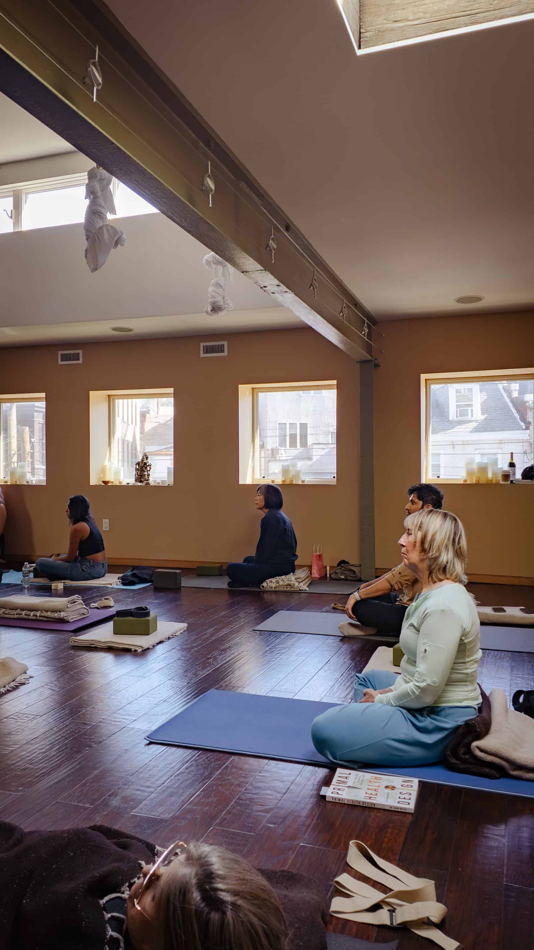 Participants at Amrita Yoga event in Philadelphia, PA hosted by Kavin Mistry and Heather Rice